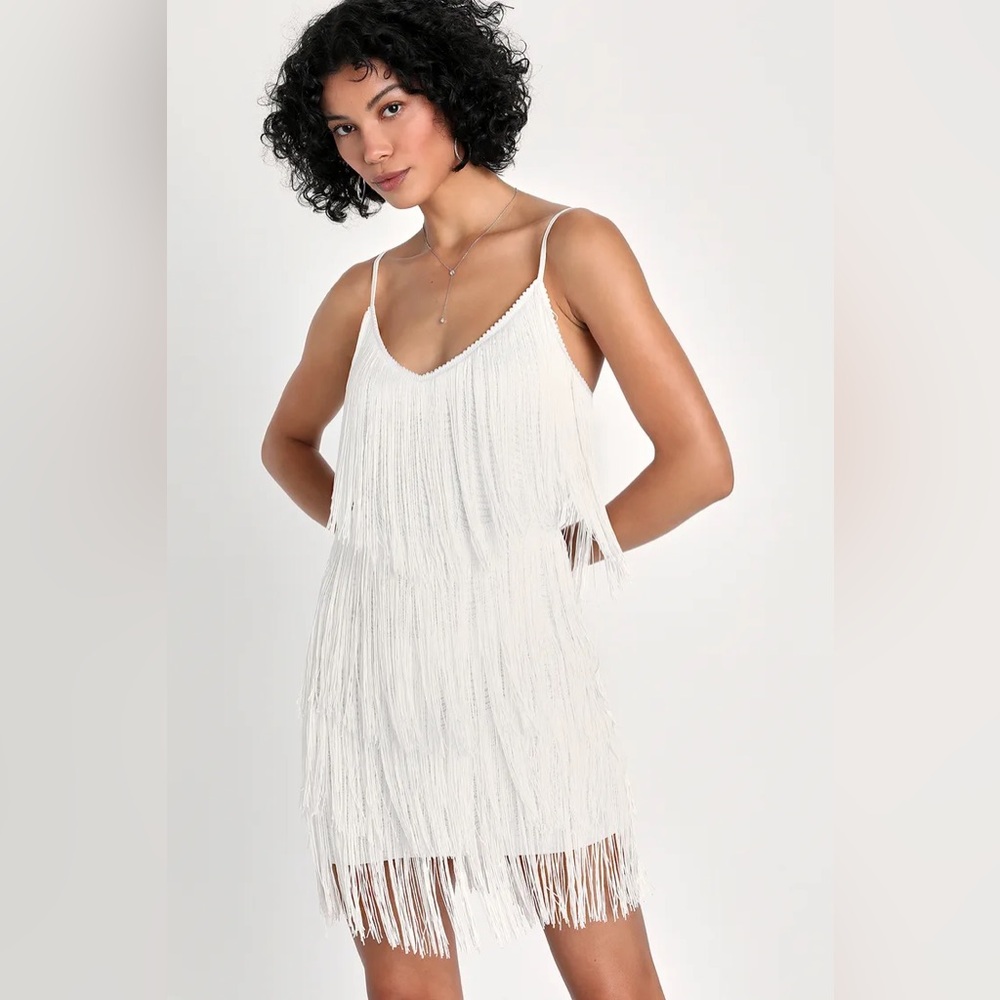 Get in the Groove White Sequin Fringe Bodycon Dress